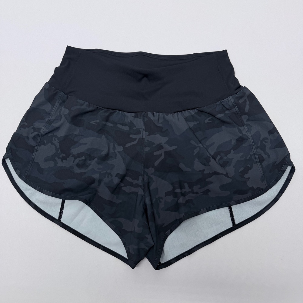 Womens Charcoal Camo High Waisted Athletic Running Shorts with Liner Size S
